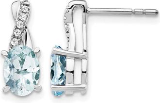 Diamond2Deal 14K Gold Aquamarine and Diamond Drop Dangle Earrings