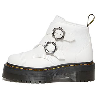 Dr. Martens (WMNS) Dr.Martens Devon Flower Buckle Leather Platform Boots White Black 27642100