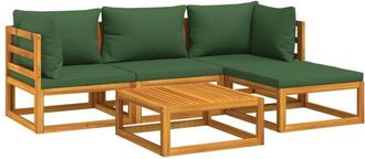 vidaXL Vidaxl - Juego Muebles De Jard&iacute;n 5 Piezas Madera Maciza Y Cojines Verdes