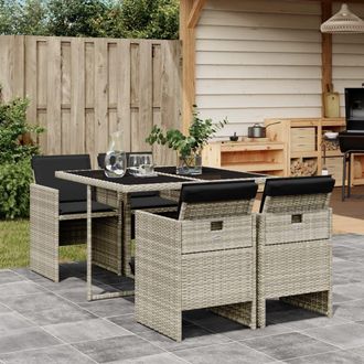 vidaXL Set Comedor De Jard&iacute;n 5 Pzas Cojines Rat&aacute;n Sint&eacute;tico Gris Claro Vidaxl