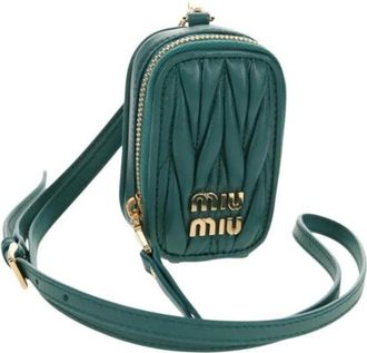 Miu Miu Pre-owned Mini Bags, female, Green, Size: ONE SIZE Pre-owned Leather Pouch