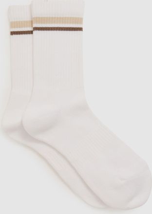 Reiss Helena Crew Socks Cotton Striped, White Size: Q16