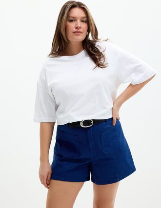 Contemporaine Womens Patch pockets coloured denim short Fit: Flared leg, high rise