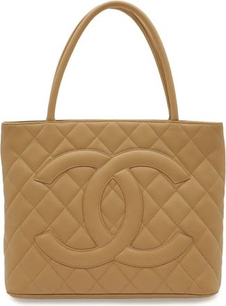 Chanel Beige Grained Calfskin Shoulder Bag Tote Bag (Pre-Owned)
