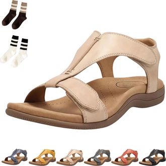 Generic Ergonomic Orthopaedic Womens Sandals for Pain Relief, Elegant Flat Women Sandals with Arch Support (Cream,4.5)