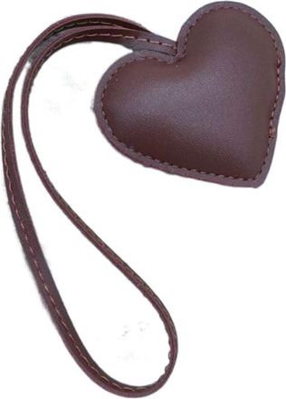 Generic PU Leather Heart-Shaped Bag Pendant Keychain, Car Key Ring Small and Charming Accessory Bag Ornament(Brown)