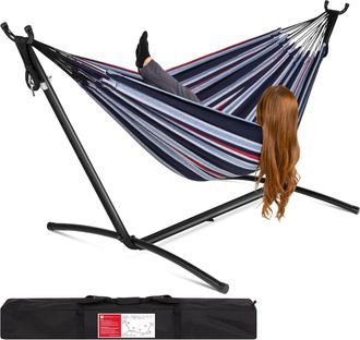 Best Choice Products 2-Person Brazilian-Style Cotton Double Hammock with Stand Set w/ Carrying Bag