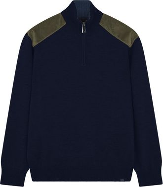 Paul & Shark Soft Cool Touch wool half zip sweater with velvet details, Man, Blue, Size: XXL