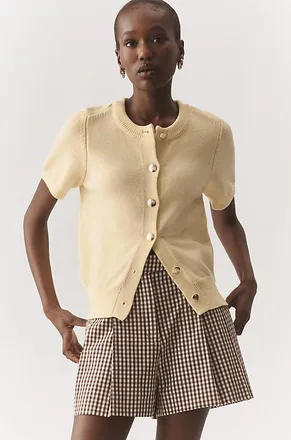 Maeve Short-Sleeve Crew-Neck Cardigan Sweater