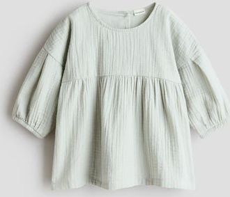 H&M Cotton Muslin Dress in Light Green at Nordstrom, Size Newborn