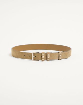 Valentino Garavani Cintura Rockstud in Suede 30 mm Donna HAVANA BEIGE 070