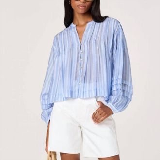 Astr Ericka Striped Balloon Sleeve Blouse In Blue Stripe