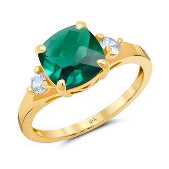 MAX + STONE 10k Yellow or White Gold Cushion Cut Gemstone Three Stone Ring
