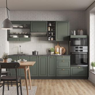 Vicco Mueble De Cocina Fame-line, Verde-dorado Casa De Campo/antracita, 280 Cm Sin Encimera