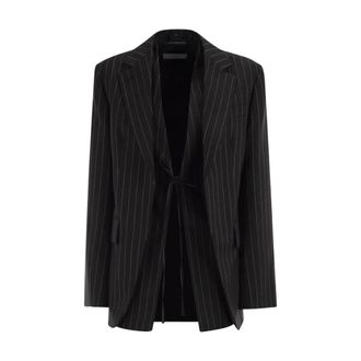 Sportmax Sportmax, Blazers, female, Black, Size: XS Blazer Gessato con Laccio
