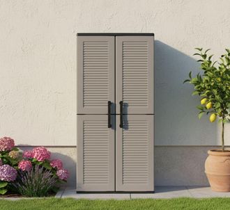 Dmora Armario Para Exteriores O Interiores Multiusos, Estantes De Polipropileno De 2 Puertas Y 3 Ajustables, 100% Made In Italy, 68x37h163 Cm, Color Gris, C