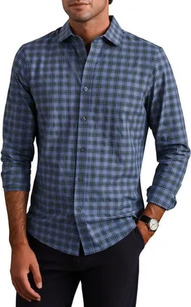 Rhone State of Mind Slim Fit Plaid Performance Shirt in Vintage Indigo Plaid at Nordstrom, Size Xx-Large