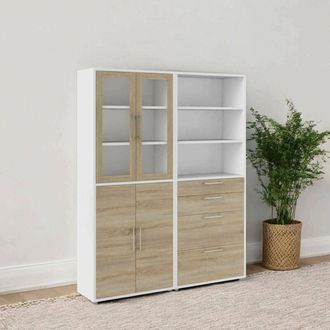 Dmora Dmora - Aparador Embabane, Buf&eacute; De Sal&oacute;n, Aparador De Sal&oacute;n, Despensa De Cocina, 178x40 H222 Cm, Blanco Y Roble