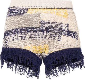 Sportmax Gebreide Intarsia Shorts - Dames - Bermuda - Grijs - S - Katoen - Korte Broeken