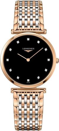 Longines La Grande Classique Quartz Black Diamond Dial Stainless Steel Womens Watch L4.709.1.57.7