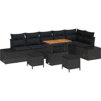 vidaXL Garden Sofa Set with Cushion 9 pcs Black Poly rattan vidaXL