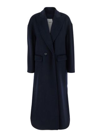 Rame Blue Double-Breasted Coat With Peak Lapels In Wool Woman