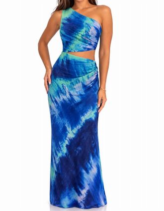 Dress The Population Nylah One Shoulder Tie Dye Mermaid Gown In Blue Green