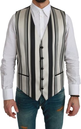 Dolce & Gabbana Mens Striped Silk Vest - White - Size EU 48 (Mens)
