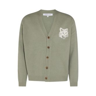 Maison Kitsuné Cardigans, male, Green, Size: XL V-neck Cardigan