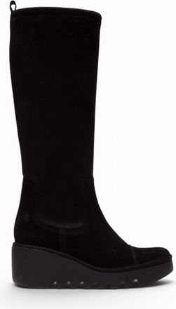 FLY London Fly London Womens Black Suede Leather High Wedge Heel Long Boots - BUDI603