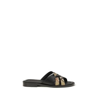 Burberry Zwarte Kalfslederen Bos Taurus Plat Sandalen