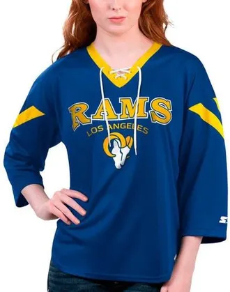 Starter Womens Starter Royal Los Angeles Rams Rally Lace-Up 3/4 Sleeve T-Shirt at Nordstrom, Size Xx-Large