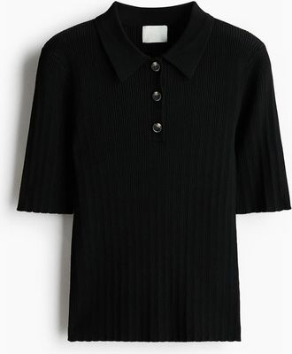 H&M Pointelle-knit Top in Black at Nordstrom, Size Xx-Small
