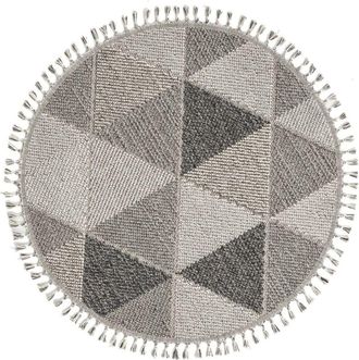 Calicosy Alfombra redonda gris con motivos de tri&aacute;ngulos grises y flecos