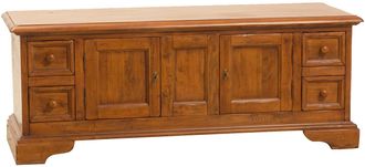 Biscottini International Biscottini - Mueble Porta Tv De Estilo Country De Madera Maciza De Tilo Acabado Con Efecto Nogal 150x51x56 Cm