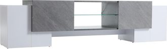 Urban Meuble Mueble de tv moderno blanco y gris con estante de cristal