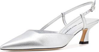 Stuart Weitzman Vinnie 50 Slingback Womens Shoes Silver 1 : 10 M, Leather