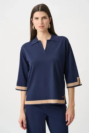 Joseph Ribkoff Sweater Knit Color Block Top in Indigo/camel at Nordstrom, Size X-Large