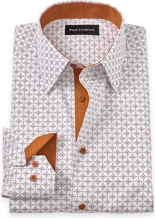 Paul Fredrick Slim Fit Non-iron Cotton Geometric Dress Shirt With Contrast Trim