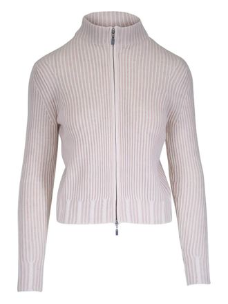 Kinross Cashmere zip-up ribbed cardigan - Beige