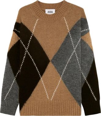 Alpha Studio Truien & Vesten, Dames, Bruin, M, Wol, Round-neck Truien