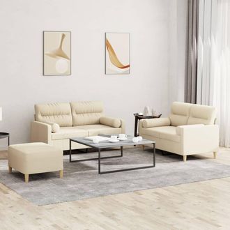 vidaXL Vidaxl - Juego De Sof&aacute;s Con Cojines 3 Piezas Tela Crema