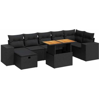 vidaXL Set Sof&aacute;s Jard&iacute;n Y Cojines 5 Pzas Rat&aacute;n Sint&eacute;tico Acacia Negro