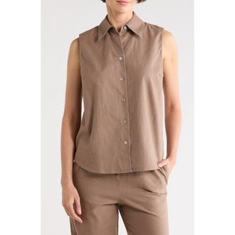 Vince Sleeveless Cotton Blend Button-Up Shirt in Desert Wind at Nordstrom Rack, Size X-Large