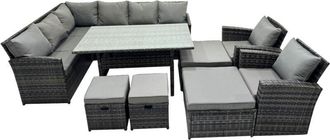 Fimous Fimous 12 Seat Poly Rattan Outdoor Patio Dining Table Corner Sofa Set with 4 Stool 2 Chairs for Garden Backyard Dark Grey Mixed