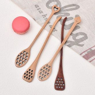 OEM Molde Para Salsa De Miel Con 4 Piezas En Forma De Coraz&oacute;n De Panal, Agitador De Madera Para Salsa De Miel Con Mango Largo, Varilla Para Remover