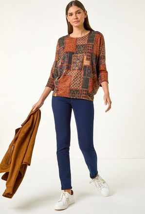 Roman Patchwork Print Stretch Top