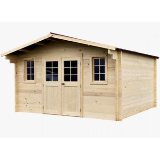Foresta Caseta De Jard&iacute;n De Madera De Abeto 400x400 Cm - Grosor De Pared 42 Mm - Techo De Bet&uacute;n Rojo - Puerta De Cristal - Nan4040.02n Foresta