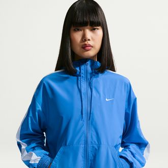 Nike Womens Nike Sportswear Classic Wovens Loose UV Hooded Jacket in Blue | FV6298-435