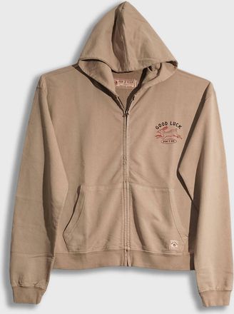 Iron And Resin Mens Good Luck Zip Hoodie In Tan